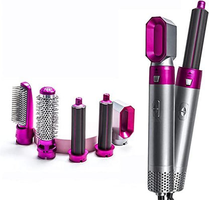 5-in-1 Hair Dryer Brush Set – Hot Air Styler, Straightener, Volumizer & Curling Attachments (Pink)